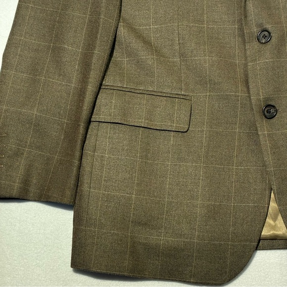 Ralph Lauren Brown Window Pane Sport Coat Blazer Jacket Men's 42 R Silk Wool - Picture 4 of 9